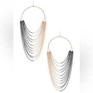 2-Tone Long Layered Chain Hoop Drop Statement Earrings